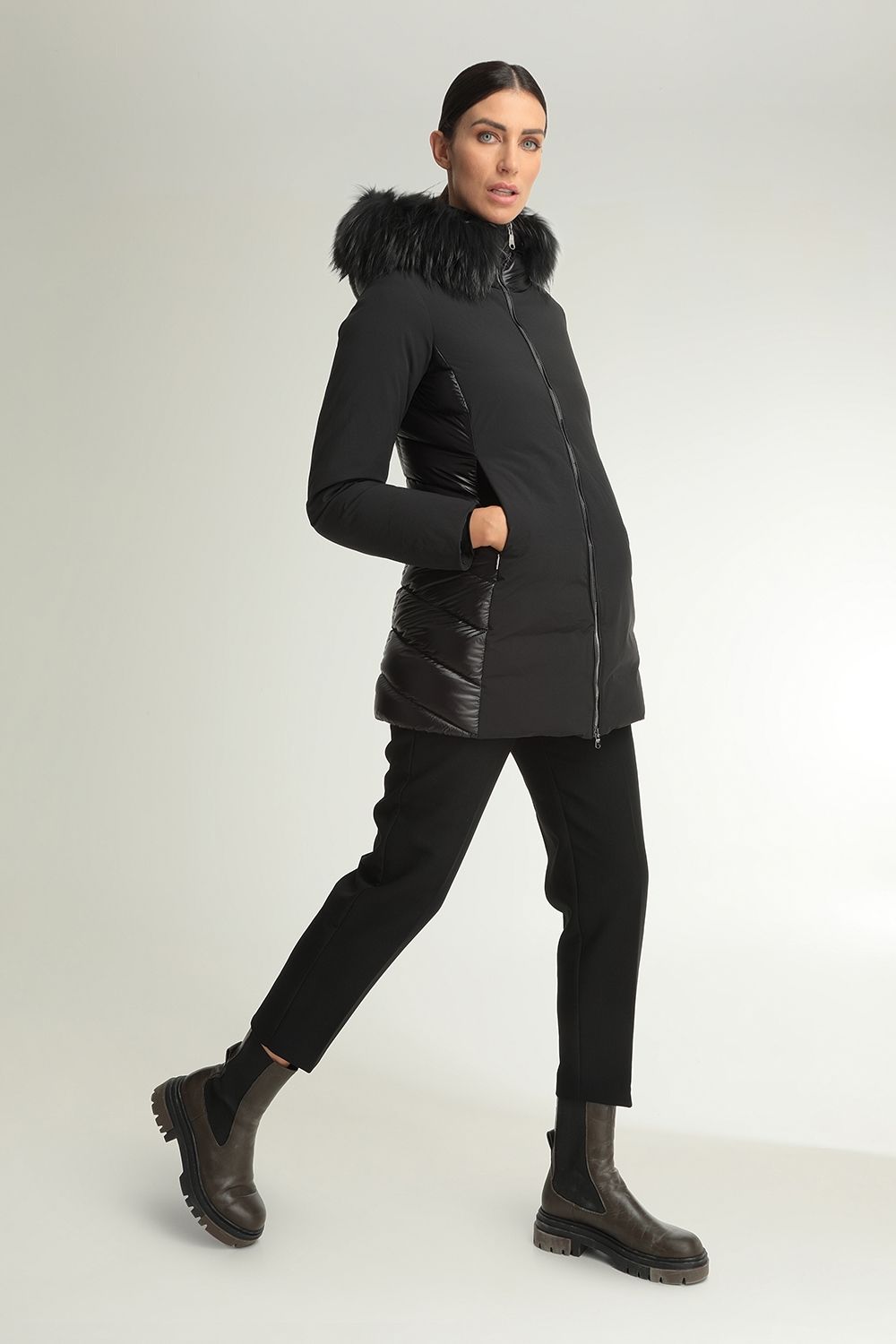 Danielle bi-material black coat