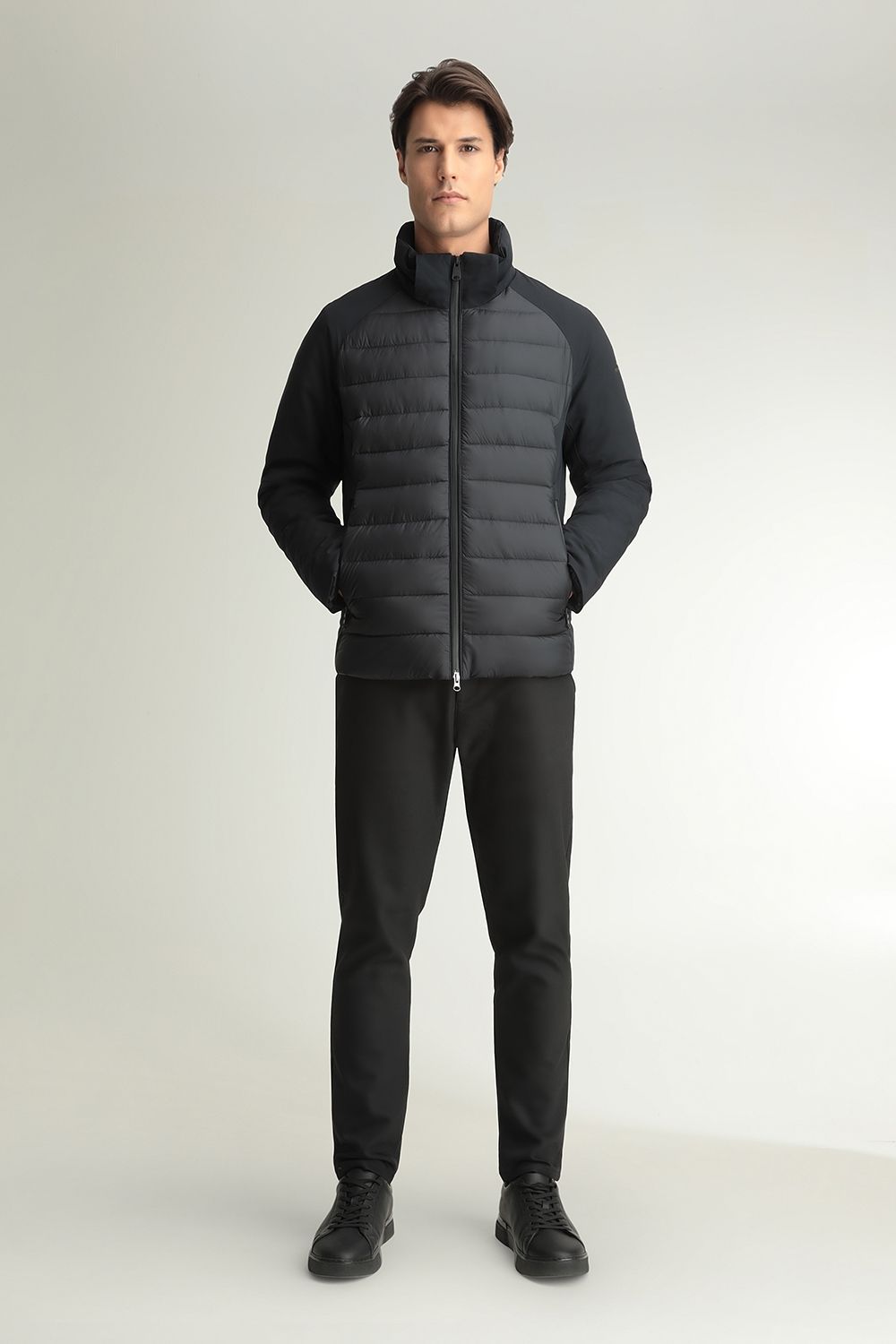 blue jacket grey vest