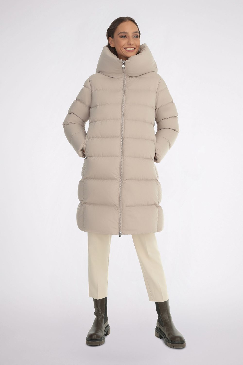 Piumino lungo beige clearance
